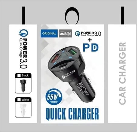 Apera BN72 55W Araç İçi Çakmaklık Hızlı Şarj Aleti PD Quick Charger 2 USB 1 Type-C Çıkış