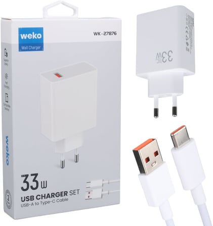 33 Watt Usb Şarj Başlık Adaptörü + Type-C Kablo, 1 Metre, Weko
