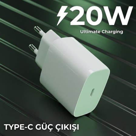 20W USB-C PD Hızlı Şarj Adaptörü | iPhone ve Android Uyumlu | Type-C Hızlı Şarj Başlığı, Güç Kaynağı | Yüksek Voltaj ve Kısa Devre Korumalı, Beyaz