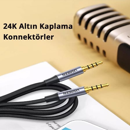 3.5 mm Hi-Fi Erkek to Erkek TRRS Aux Ses ve Mikrofon Kablosu 1.5 Metre Siyah