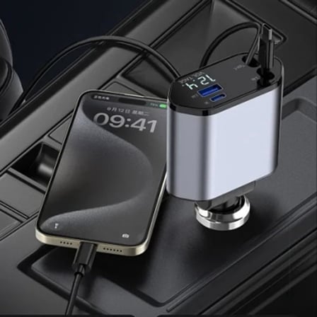 Araç Çekilebilir Araç Şarj Cihazı 2 USB Bağlantı Noktası Desteği 120W Süper Hızlı Şarj Flaş Şarj 4'ü 1 Arada Çakmak, A