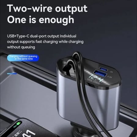 Araç Çekilebilir Araç Şarj Cihazı 2 USB Bağlantı Noktası Desteği 120W Süper Hızlı Şarj Flaş Şarj 4'ü 1 Arada Çakmak, A