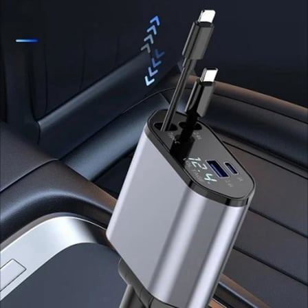 Araç Çekilebilir Araç Şarj Cihazı 2 USB Bağlantı Noktası Desteği 120W Süper Hızlı Şarj Flaş Şarj 4'ü 1 Arada Çakmak, A
