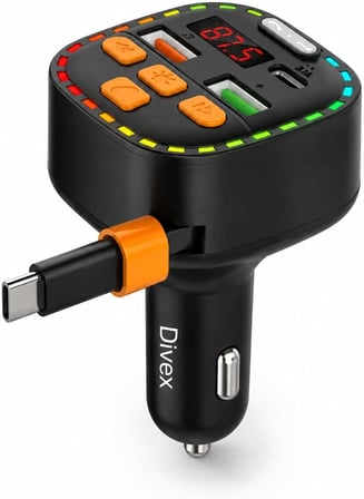 Bluetooth 5.3 FM Transmitter, Dahili Type-C Kablolu Çift USB 3.1A Araç Şarjı, Eller Serbest Görüşme, MP3/WMA/FLAC ve TF Kart Destekli 12-24V LED Ekranlı