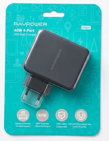 Ravpower 4 Portlu 40w Led Aydınlatmalı Şarj Cihazı (Siyah)