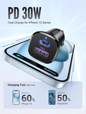 30W 2 Portlu Araç İçi Şarj Cihazı Çakmaklık Adaptörü, 25845