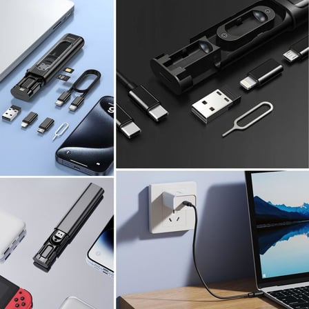 STORE Cep Tipi 60W Bas Aç Type-C,Şarj,Micro USB Hızlı Şarj Data Kablo Seti Destekli 5'i 1 Arada Seyahat Kablo Seti Kompakt Seyahat Kiti