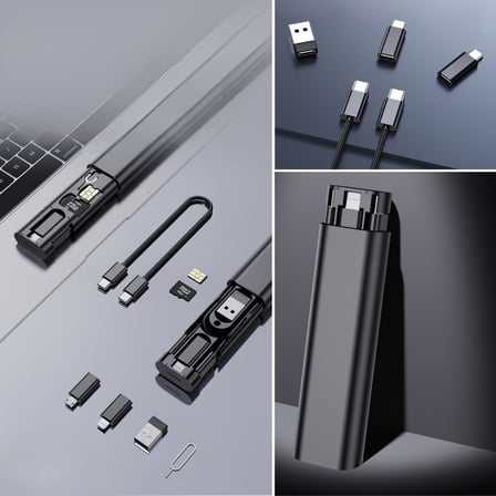 STORE Cep Tipi 60W Bas Aç Type-C,Şarj,Micro USB Hızlı Şarj Data Kablo Seti Destekli 5'i 1 Arada Seyahat Kablo Seti Kompakt Seyahat Kiti