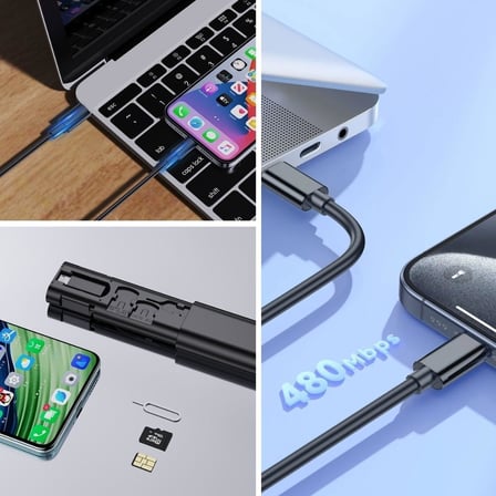 STORE Cep Tipi 60W Bas Aç Type-C,Şarj,Micro USB Hızlı Şarj Data Kablo Seti Destekli 5'i 1 Arada Seyahat Kablo Seti Kompakt Seyahat Kiti
