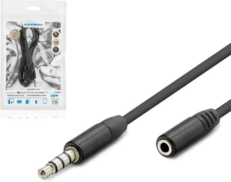 HDX1012 3.5mm TRRS 4 Kutuplu AUX Uzatma Kablosu 1.2 Metre, Mikrofon ve Ses Destekli Kulaklık Uzatıcı - Oyun Konsolu, Laptop ve Telefon Uyumlu (Siyah)