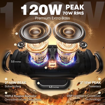Bluetooth Hoparlör, 120W Tepe IPX6 Açık Loud Taşınabilir Hoparlörler