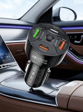 Super Şarj 4 Port PD25W, QC3.0, Araç Şarjı Çakmaklık, 2x Usb 2x Type-C, Çoklayıcı, 12-24V, 5V/6A Max