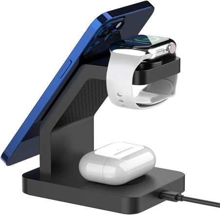 BUFF BL34 3 in 1 Magsafe Uyumlu 15W Telefon, Kulaklık, Apple Watch Uyumlu Masaüstü Stand Kablosuz Şarj Cihazı