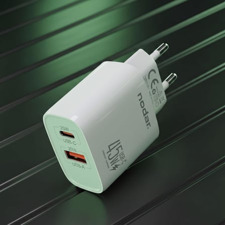 45W Çift Çıkışlı Hızlı Şarj Adaptörü (Type-C 25W + USB-A 20W), Güvenli Seyahat Şarj Başlığı, iPhone, Samsung ve Xiaomi ile Uyumlu, Beyaz