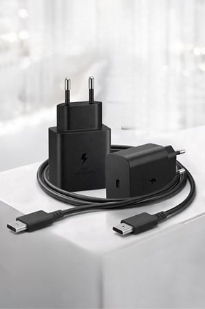 25W USB-C PD-Pps Super Hız Şarj Adaptörü ve 1m 3A Type-C to Type-C Kablo Siyah (3 Yıl Garantili)