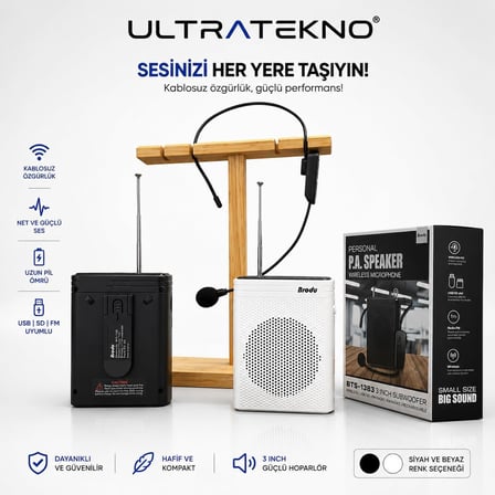 Kablosuz Mikrofonlu Rehber Amfisi 3" Subwoofer Hoparlör Bluetooth Fm Usb Tf Kart Destekli Hoparlör