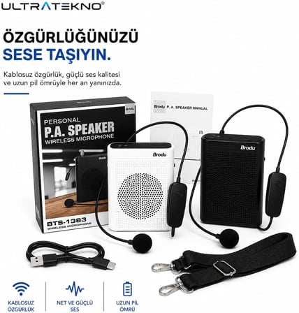 Kablosuz Mikrofonlu Rehber Amfisi 3" Subwoofer Hoparlör Bluetooth Fm Usb Tf Kart Destekli Hoparlör