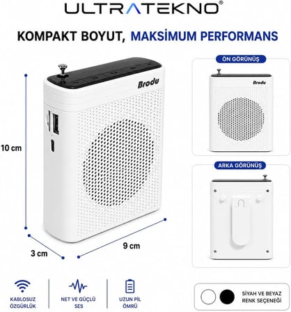 Kablosuz Mikrofonlu Rehber Amfisi 3" Subwoofer Hoparlör Bluetooth Fm Usb Tf Kart Destekli Hoparlör