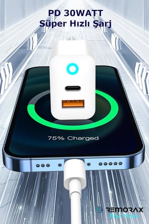 Blue Moon PD 30Watt Hızlı Şarj Aleti, A + C Girişli, Beyaz, USB A ve Type C Çıkışlı