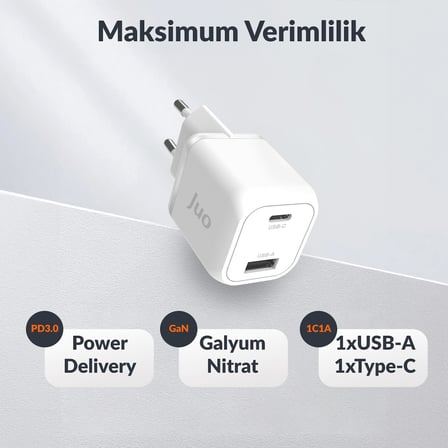 35W GaN USB-C + USB-A Şarj Aleti iPhone & Samsung PPS Uyumlu PD QC4.0 Type-C Hızlı Şarj Cihazı