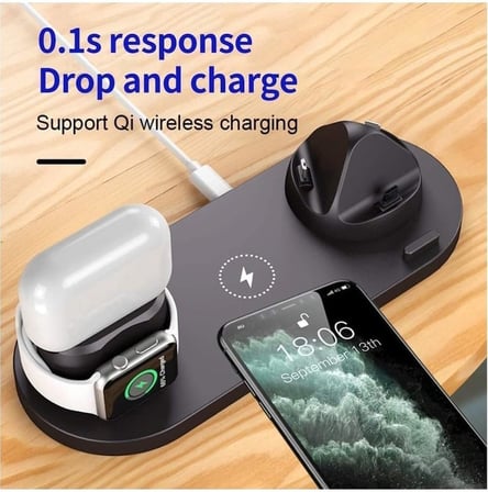 BW06 5in1 Kablosuz Wireless Hızlı Şarj Standı iWatch Airpods iPhone Samsung Uyumlu (Kablosuz Şarj Standı) -Siyah