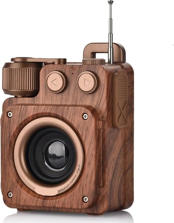 Retro Ahşap Görünümlü Bluetooth Hoparlör, Nostaljik Tasarım, FM Radyo Özellikli, Kablosuz Bağlantı