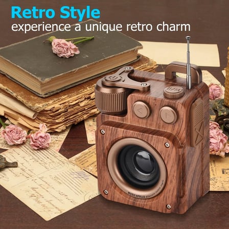 Retro Ahşap Görünümlü Bluetooth Hoparlör, Nostaljik Tasarım, FM Radyo Özellikli, Kablosuz Bağlantı
