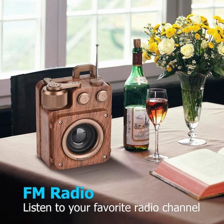 Retro Ahşap Görünümlü Bluetooth Hoparlör, Nostaljik Tasarım, FM Radyo Özellikli, Kablosuz Bağlantı