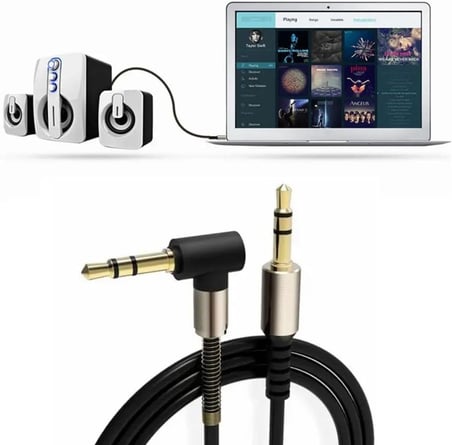 ® 3.5mm AUX Kablosu Jak Erkek Erkek L Tipi 1 Metre Ses Aktarım Kablosu