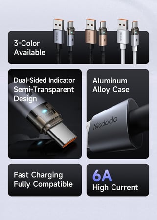 CA-6891 USB-A TO TYPE-C 1,2 m Kablo Şarj Işıklı