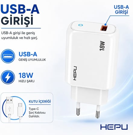 HP-618 18W 3A Hızlı Şarj Adaptörü – Qualcomm Quick Charge + Type-C Kablo Dahil