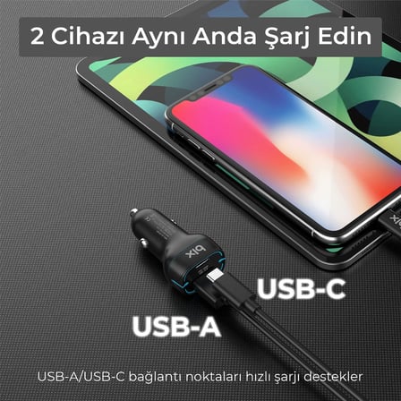 BX-CCP36WT 38W Type-C PD 20W ve USB-A QC 3.0 18W Çift Portlu LED Işıklı Araç Şarj Cihazı Beyaz iPhone 15/14/13/12/11/X/, iPad, Galaxy S24/S23/S22/S21/S20 ve Daha Fazlasıyla Uyumlu BXCCP36WT