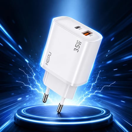 HP-C30 35 Watt GaN Şarj Adaptörü 2-Port Fast Charger Hızlı Şarj 100 Cm Kablo Dual-Port QC 3.0 USB-C USB-A
