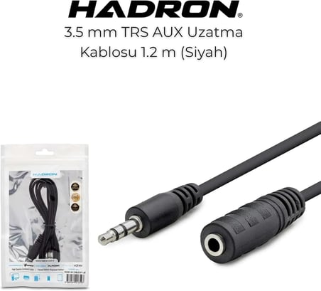 HDX1004 3.5mm TRS AUX Uzatma Kablosu 1.2 Metre - Erkek Dişi Kulaklık, Hoparlör, PC, Araba Uyumlu Stereo Ses Uzatma Kablosu, Siyah