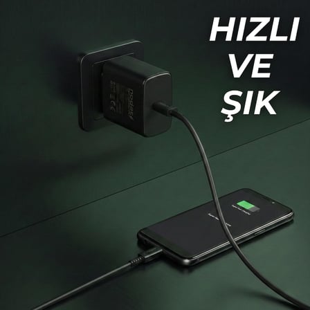45W Süper Hızlı USB-C Şarj Aleti Seti | 1 Metre Type-C to Type-C Kablo Dahil | PD Hızlı Şarj, Kısa Devre ve Yüksek Voltaj Korumalı | Siyah, ND1007