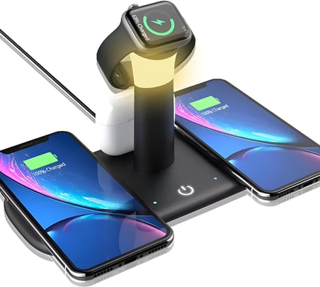 BW02 Apple Kablosuz Wireless Hızlı Şarj Standı Iwatch Airpods iPhone 11 11 Pro 12 12 Pro 13 13 Pro Xs Xr 8 Samsung Uyumlu-Siyah