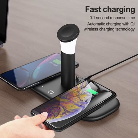 BW02 Apple Kablosuz Wireless Hızlı Şarj Standı Iwatch Airpods iPhone 11 11 Pro 12 12 Pro 13 13 Pro Xs Xr 8 Samsung Uyumlu-Siyah