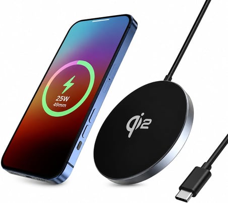 Qi2 Sertifakalı 25W Manyetik Kablosuz Şarj Cihazı, Kablosuz Teknoloji, iOS ve Android ile Uyumlu, Alüminyum Alaşım 4.9MM İncelikte Telefonlar ve Kulaklıklar için