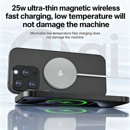 Qi2 Sertifakalı 25W Manyetik Kablosuz Şarj Cihazı, Kablosuz Teknoloji, iOS ve Android ile Uyumlu, Alüminyum Alaşım 4.9MM İncelikte Telefonlar ve Kulaklıklar için