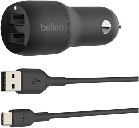 Boost Charge Çift USB Araç Şarj Cihazı 24 W + USB-A - USB-A kablosu (Çift USB-A Bağlantı Noktalı Şarj Cihazı)