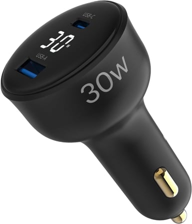 30W Led Ekranlı Type-C + USB-A Araç Şarj Aleti iPhone & Android & Tablet Araç içi Şarj Cihazı