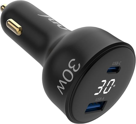 30W Led Ekranlı Type-C + USB-A Araç Şarj Aleti iPhone & Android & Tablet Araç içi Şarj Cihazı