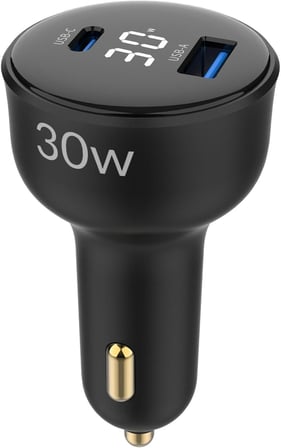 30W Led Ekranlı Type-C + USB-A Araç Şarj Aleti iPhone & Android & Tablet Araç içi Şarj Cihazı