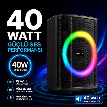 HP-981 Partybox Bluetooth Hoparlör – 6.5” Hoparlör 40W Güç RGB Işık TWS Destekli