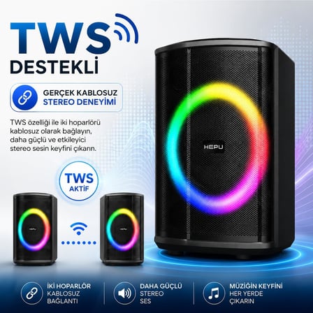 HP-981 Partybox Bluetooth Hoparlör – 6.5” Hoparlör 40W Güç RGB Işık TWS Destekli