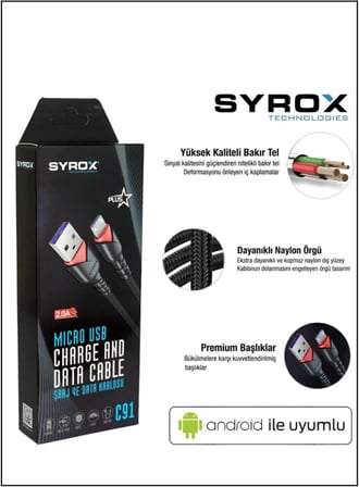 C91 2.0 MAH MİCRO 1 MT GÜL DESENLİ KABLO Araç Şarjı, STANDART