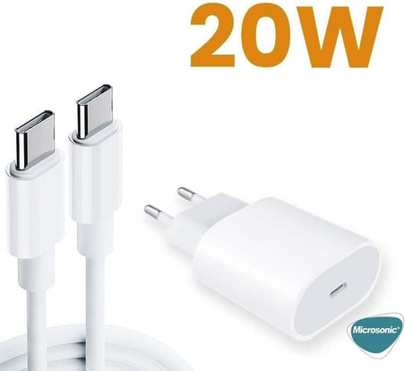 Apple iPhone 15 Pro Max için Type-C To Type-C 2 in 1 Şarj Seti [iPhone 15 Pro Max ile Uyumlu Kablo - Beyaz]