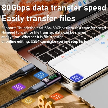 240W Dijital Göstergeli Type-C to Type-C 80Gbps 8K@60Hz Ve Hızlı Şarj Mini OTGZA
