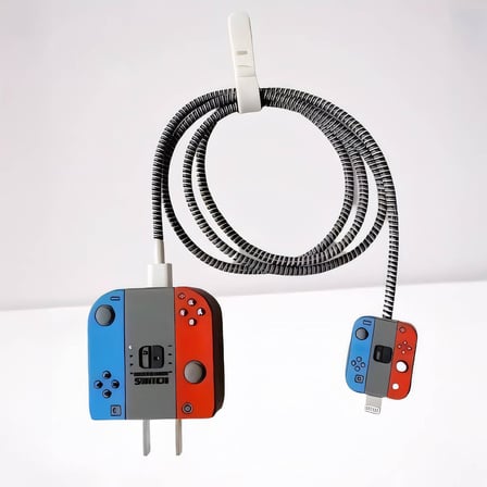 18w-20w Şarj Adaptörü ile Uyumlu Nintendo Switch Tasarımlı Şarj Başlığı ve Şarj Kablo Koruyucu Set – Renkli