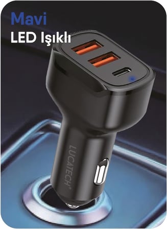 100W Ultra Hızlı TURBO Araç Şarj Başlığı – 2 USB + 1 PD (Siyah)